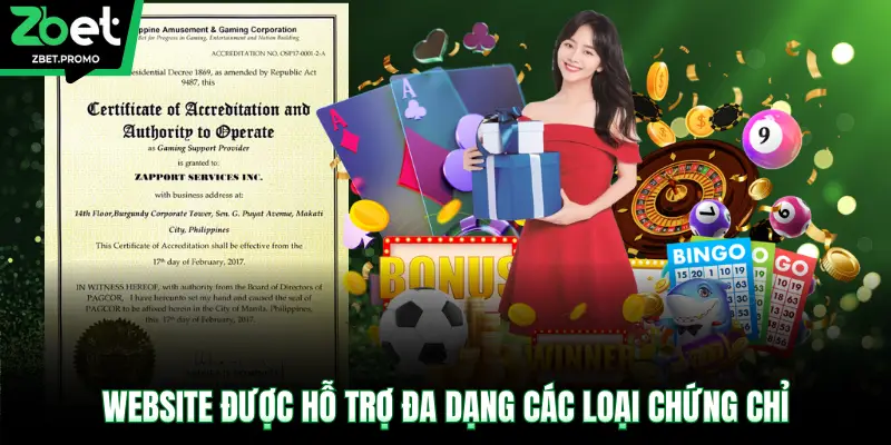 Website được hỗ trợ đa dạng các loại chứng chỉ